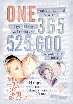 One Year As Husband & Wife Photo Anniversary Card