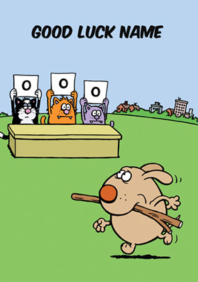 Learn to Speak Cat - Good Luck Card - Dog being scored by cats