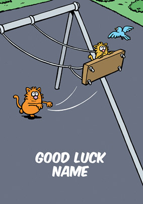 Learn to Speak Cat - Good Luck Card - Swinging Cat