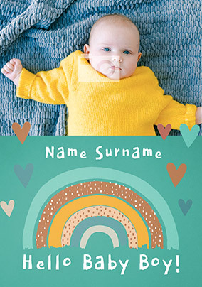 Hello Baby Boy Rainbow Photo Card