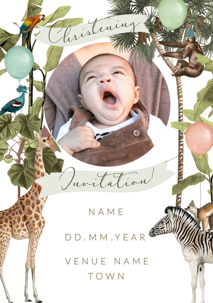 Wild Animals Christening Invitation Card