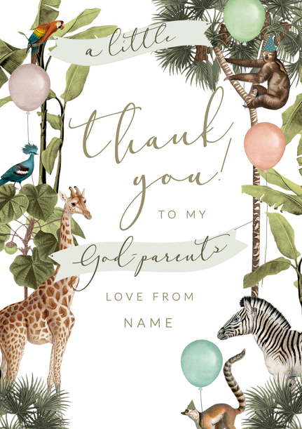 Wild Animals Thank You Godparents Card