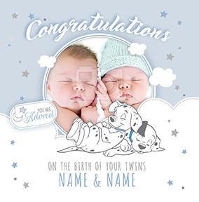 101 Dalmatians Twin Boys New Baby Photo Card