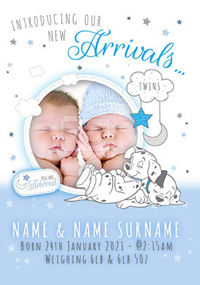 101 Dalmatians Baby Twins New Baby Photo Card