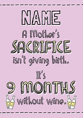 9 Months Without Wine Personalised Card