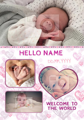 Essentials - New Baby Card Girl Multi Photo Upload