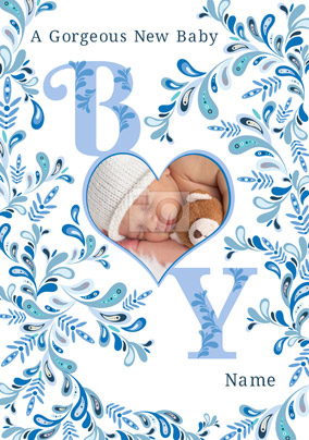 Folklore - New Baby Card Gorgeous Baby Boy Photo Upload