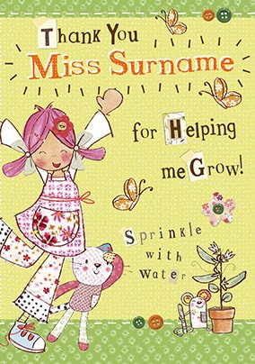 Emily Button - Thank You Miss Personalised Card