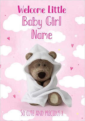 Barley Bear - Welcome Baby Girl Personalised Card