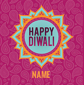 Happy Diwali Paisley Pattern Personalised Card