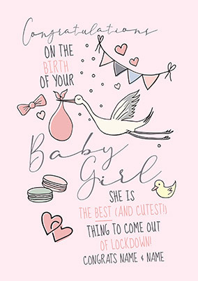 Lockdown Baby Girl Personalised Card