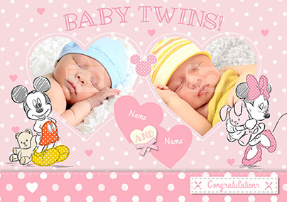 Disney Baby Mickey & Minnie New Baby Card - Twins