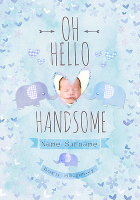 Button Nose - New Baby Card Hello Handsome
