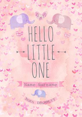 Button Nose - New Baby Card Hello Little One Pink