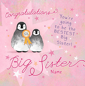Bestest Big Sister Penguin personalised Card