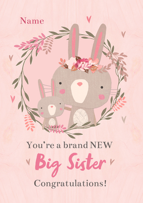 Brand New Big Sister Bunny Card