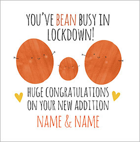 Bean busy in Lockdown New Baby personalised Card