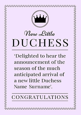 Little Duchess New Baby Personalised Card