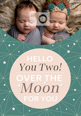 Hello you two Twins New Baby photo Card