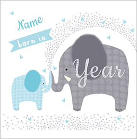 New Baby Boy Elephants Personalised Card