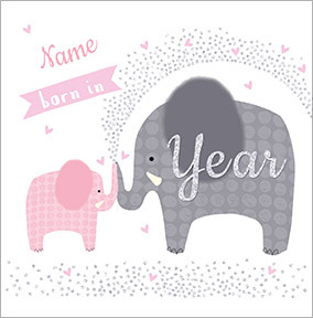 New Baby Girl Elephants Personalised Card