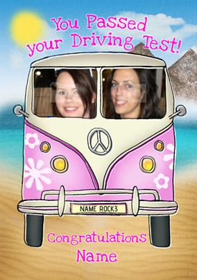 Driver's Seat - Driving Congratulations Card Photo Upload Pink Camper