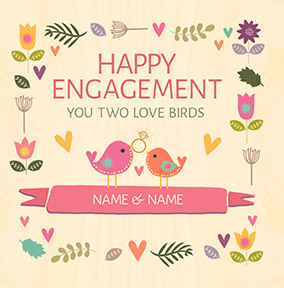Happy Engagement Love Birds Personalised Card