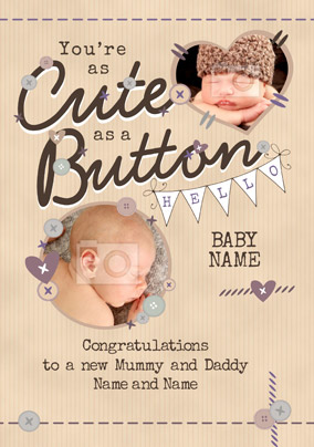 Patchwork - New Baby Card Cute as a Button Multi Photo Upload