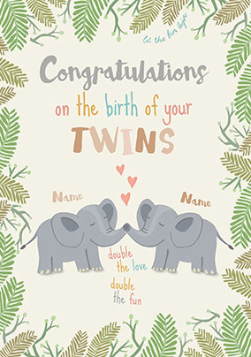 Congrats on Your New Baby Twins Personalised Card