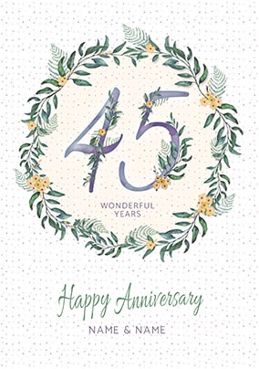 45 Wonderful Years Personalised Anniversary Card