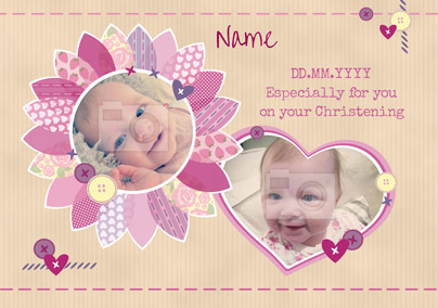 Patchwork - Christening Card Photo Upload Girl