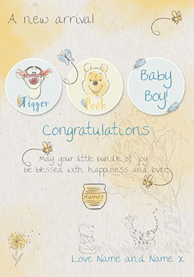 Disney Winnie the Pooh New Baby Card - Baby Boy