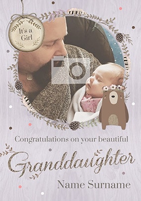 Beautiful Granddaughter New Baby Card - Winter Wonderland