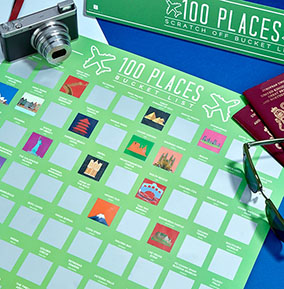 100 Places Bucket List Scratch Poster