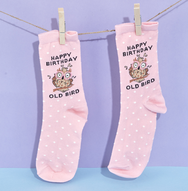 Ladies Happy Birthday Old Bird Socks  Size 4-8