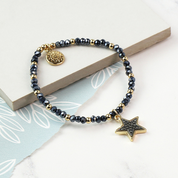 ZDISC Black Crystal Star With Gold Chain Bracelet