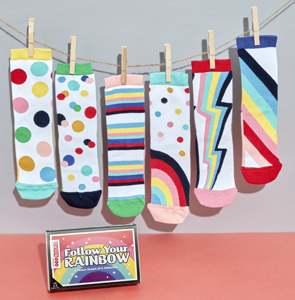 Ladies Follow Your Rainbow Oddsocks Pack Size 4-8