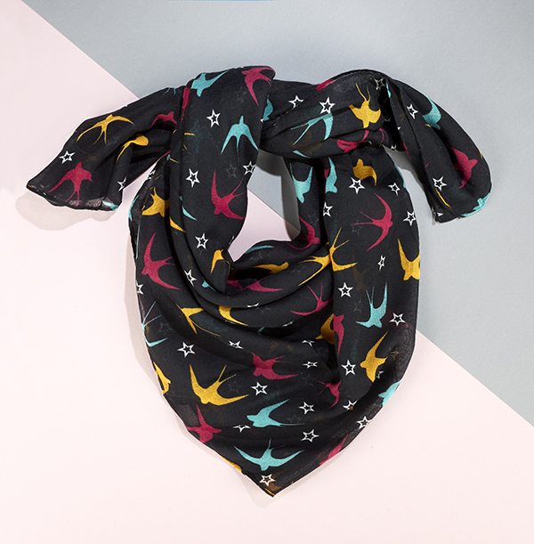 ZDISC Recycled Yarn Scarf With Swallows WAS €14.99 NOW €6.99