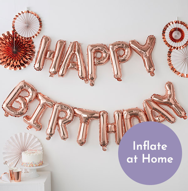 Rose Gold Balloon Bunting - Happy Birthday