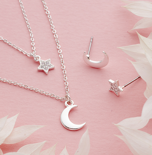 Moon and Stars Necklace and Earring Set