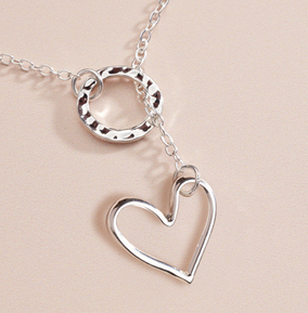 Silver plated Heart through hoop necklace