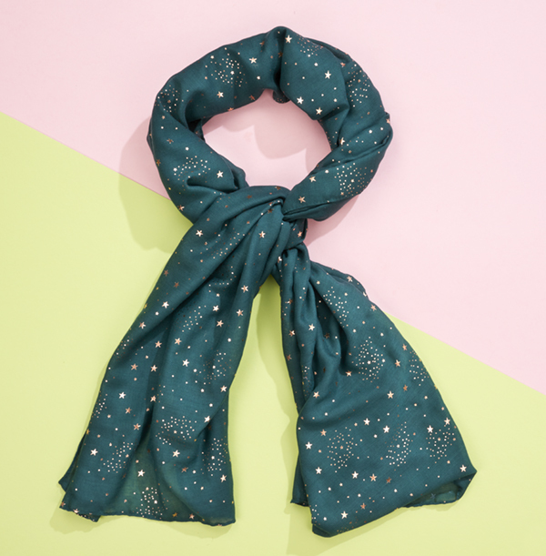 Forest Green Scarf With Rose Gold Stars