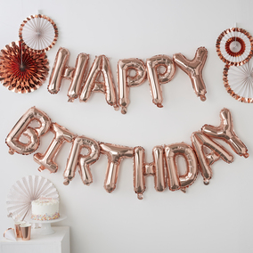 Rose Gold Balloon Bunting - Happy Birthday