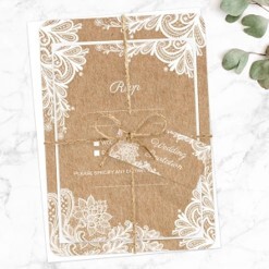 Rustic Lace Pattern Ready to Write Wedding Invitations & RSVP - Pack of 10
