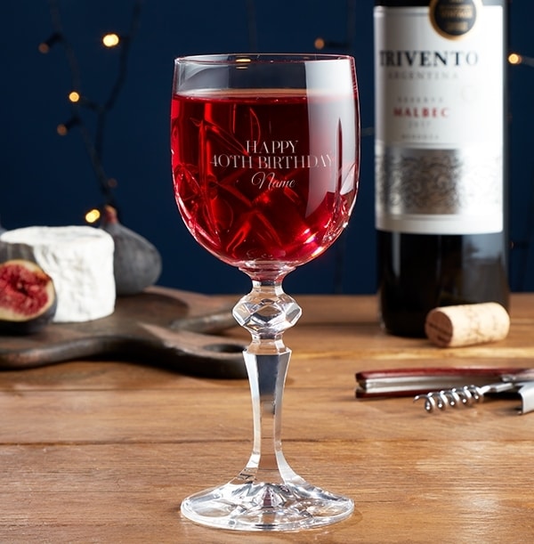 Engraved Crystal Wine Glass - 40th Birthday