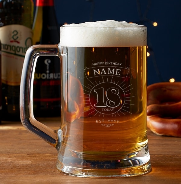 Engraved Glass Beer Tankard - 18th Birthday