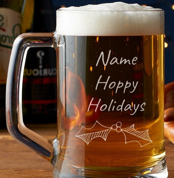 Engraved Glass Tankard - Hoppy Holidays