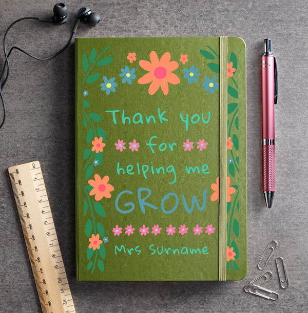 Thank You Teacher For Helping Me Grow Personalised Notebook