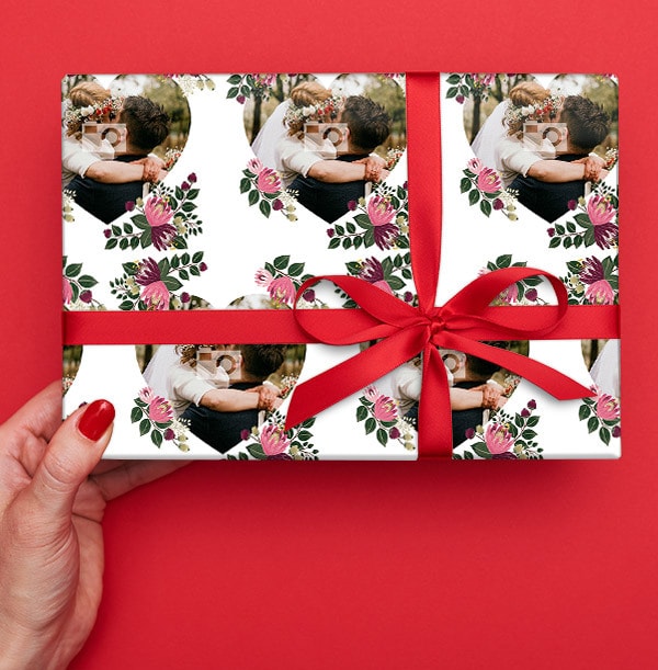 Hearts and Florals Wedding Photo Wrapping Paper