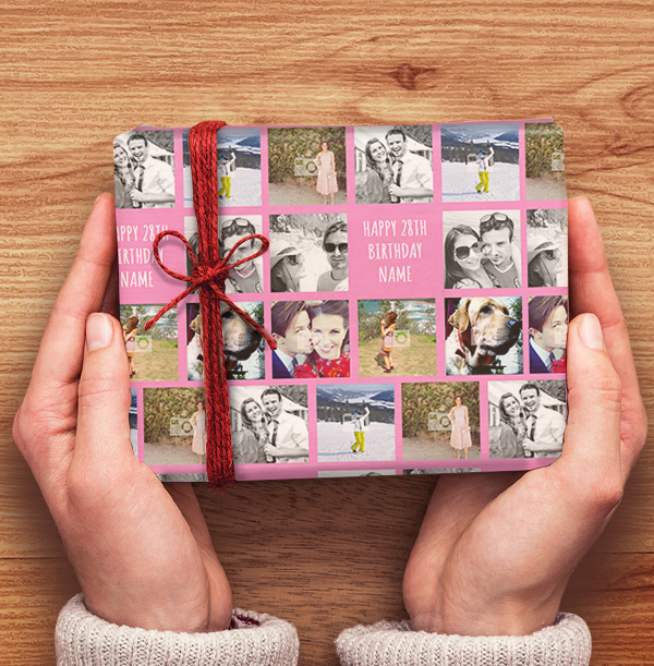 Pink Birthday Age Photo Wrapping Paper